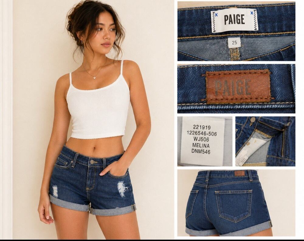 Paige Women's Cuffed Denim Shorts Size 25 Distressed Dark Wash Indigo Grunge